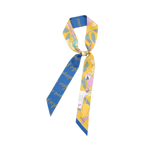 "El Amor" Silk Twill Skinny Scarf - Yellow & Blue