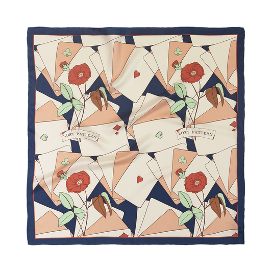 "Camellia" Silk Bandana Scarf - Dark Blue
