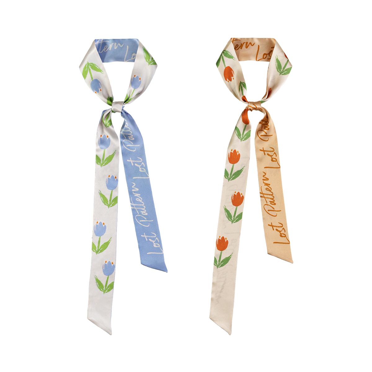 "Tulip" Silk Skinny Scarf - Sky Blue