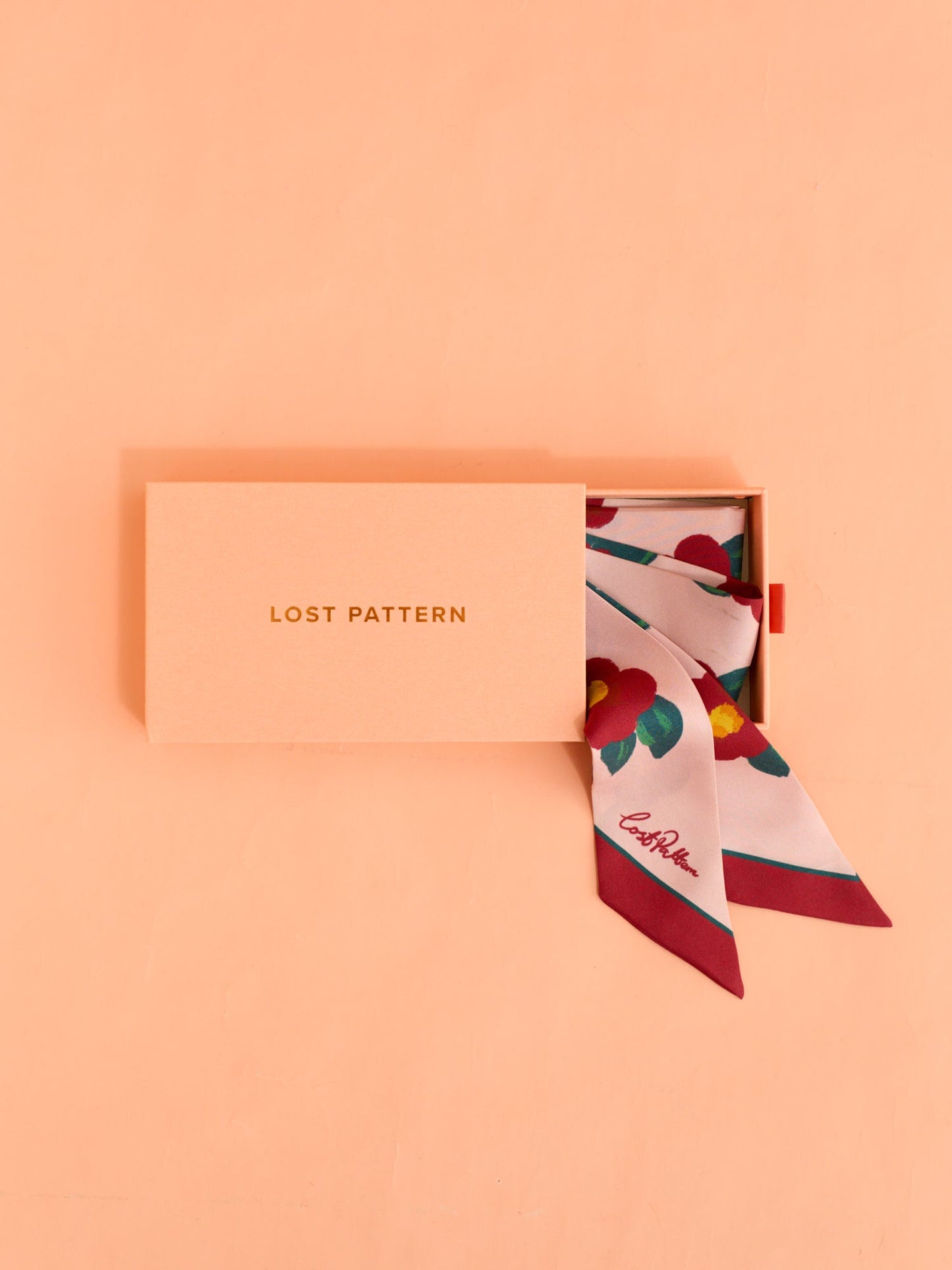 "Camellia" Silk Twill Skinny Scarf - Red & Pink