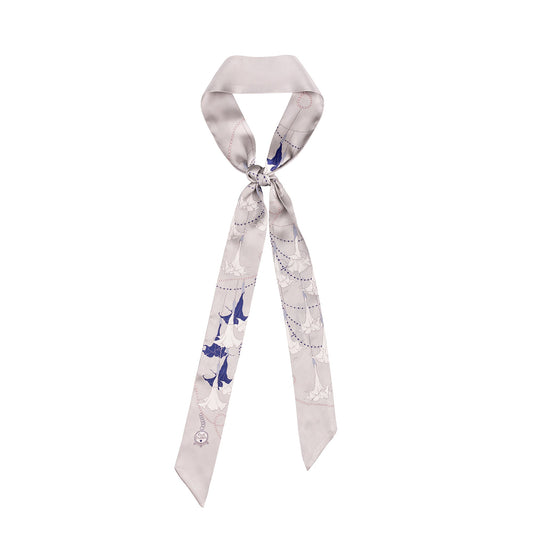 "Datura" Silk Skinny Scarf - Silver Grey
