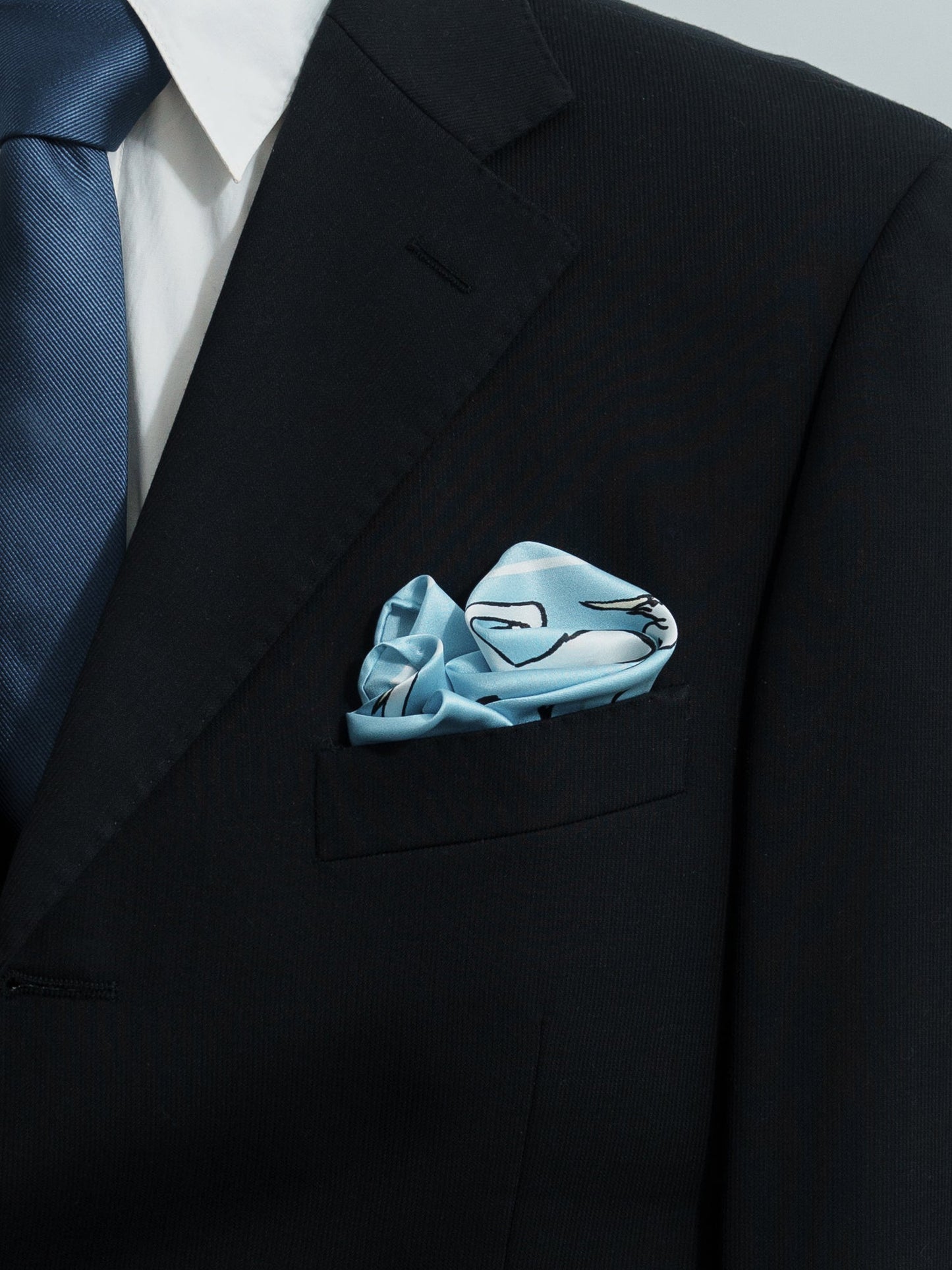 "Little Egret" Silk Pocket Square - Sky Blue