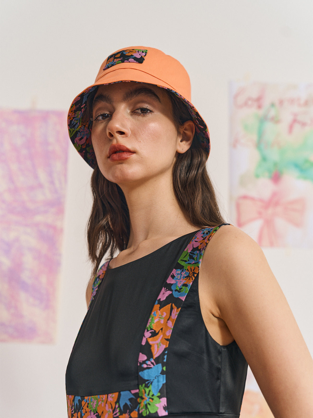 FRIDA X LOST PATTERN "Frida's Garden" Jacquard Reversible Bucket Hat - Salmon