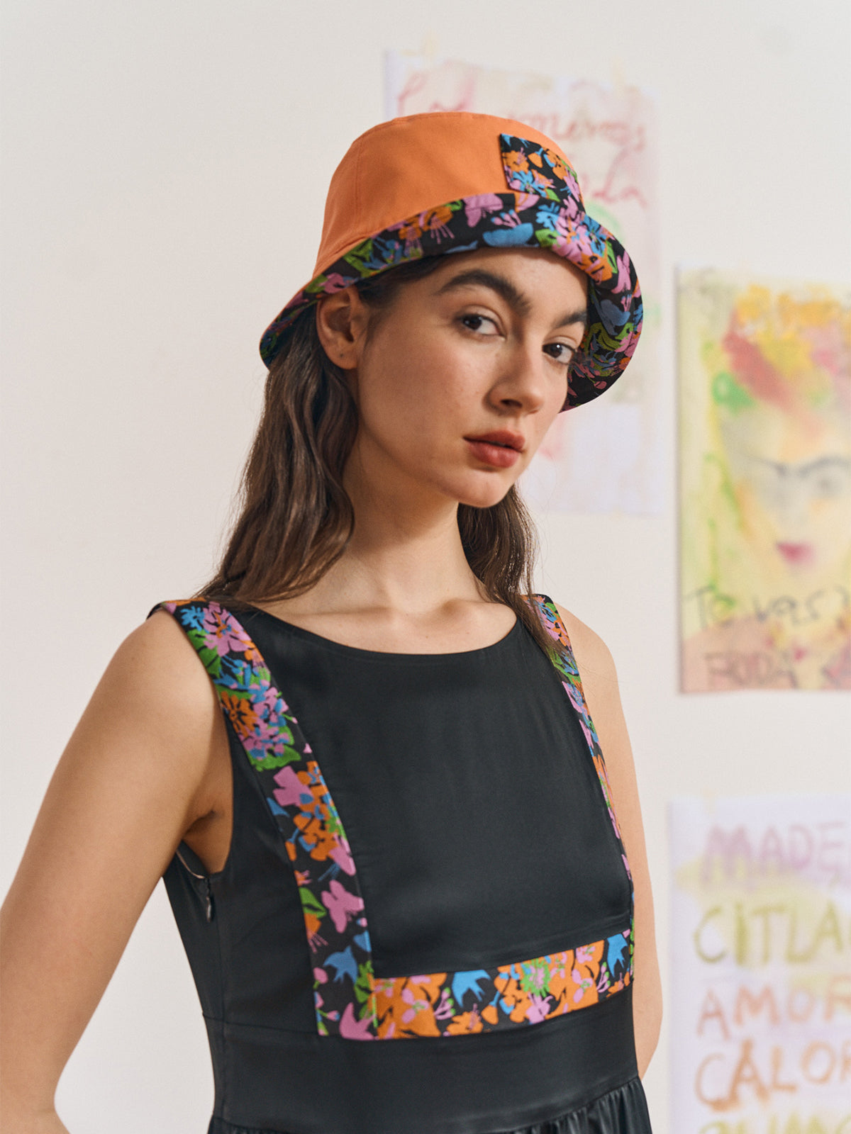 FRIDA X LOST PATTERN "Frida's Garden" Jacquard Reversible Bucket Hat - Salmon