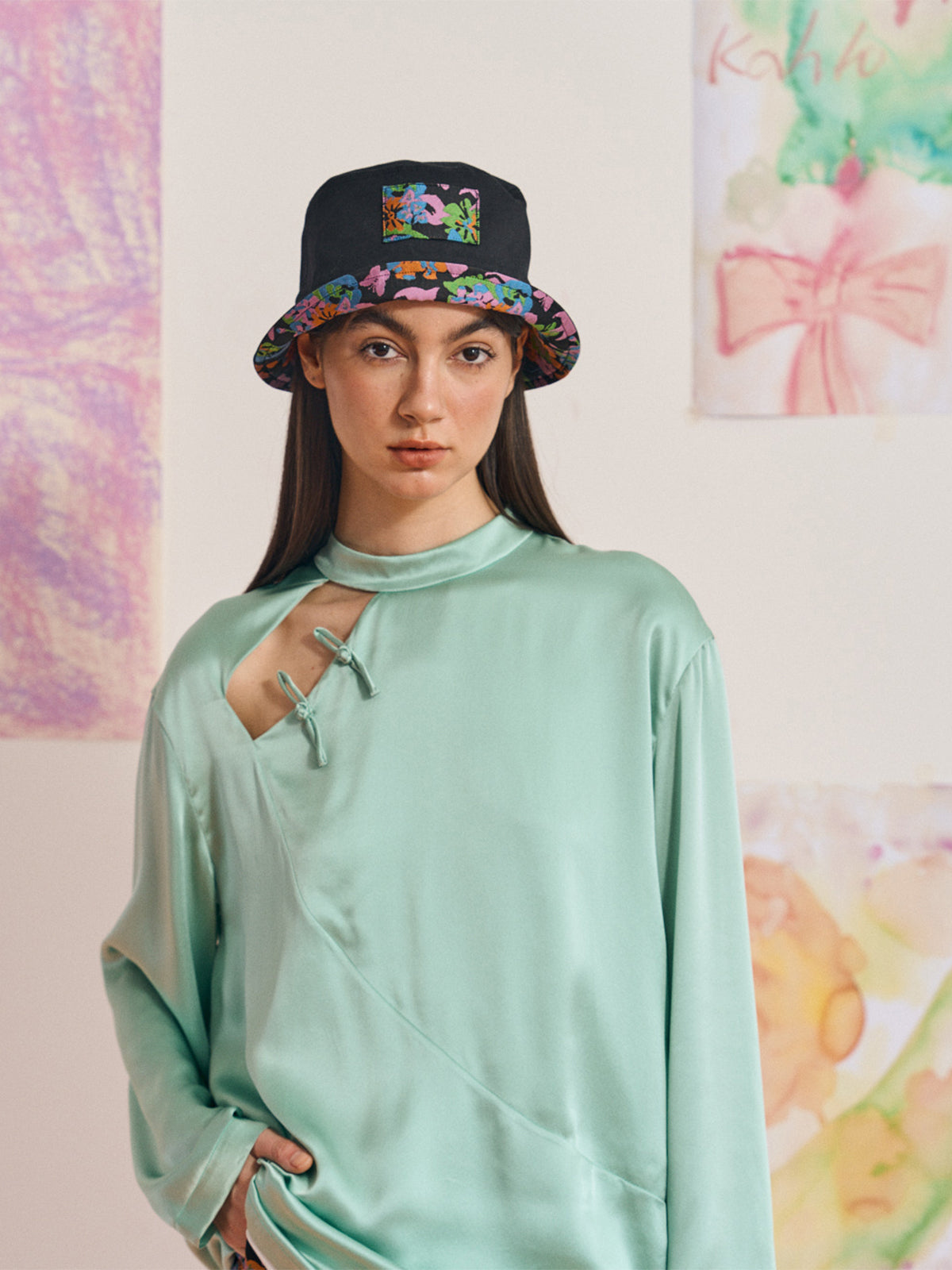 FRIDA X LOST PATTERN "Frida's Garden" Jacquard Reversible Bucket Hat - Black