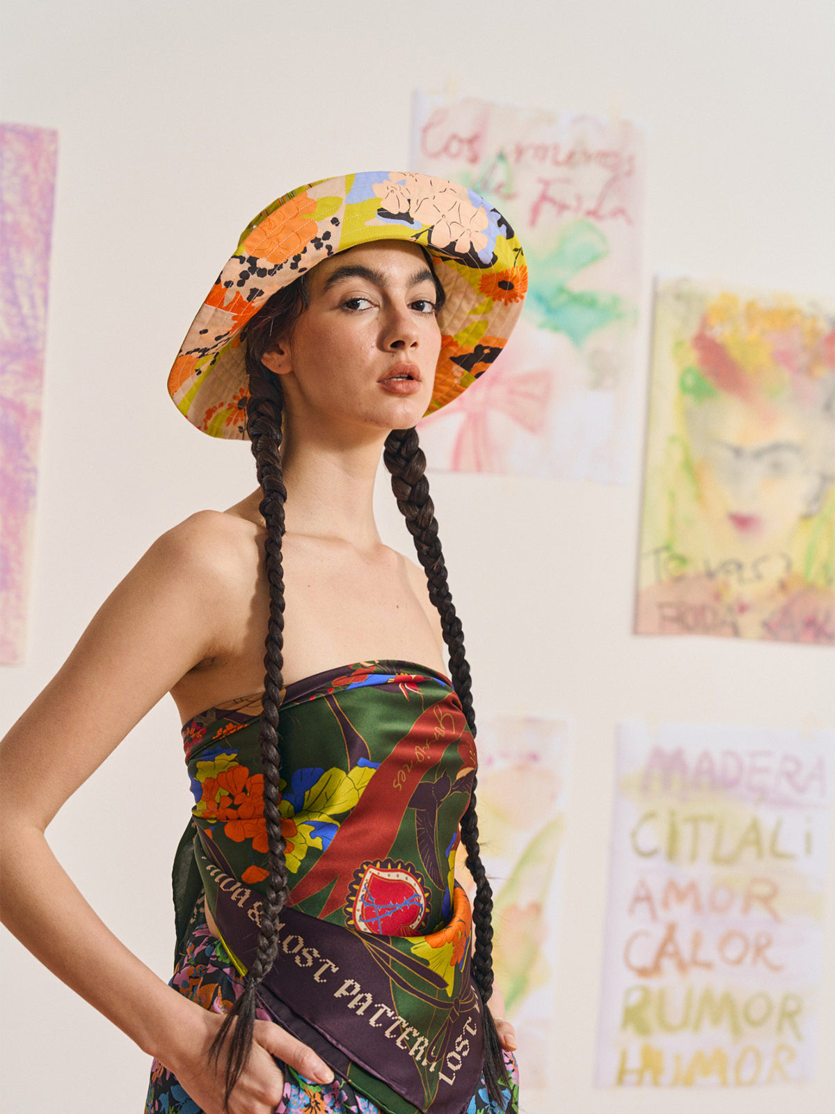 FRIDA x LOST PATTERN "Frida's Garden" Cotton Reversible Sun Hat - Purple & Yellow