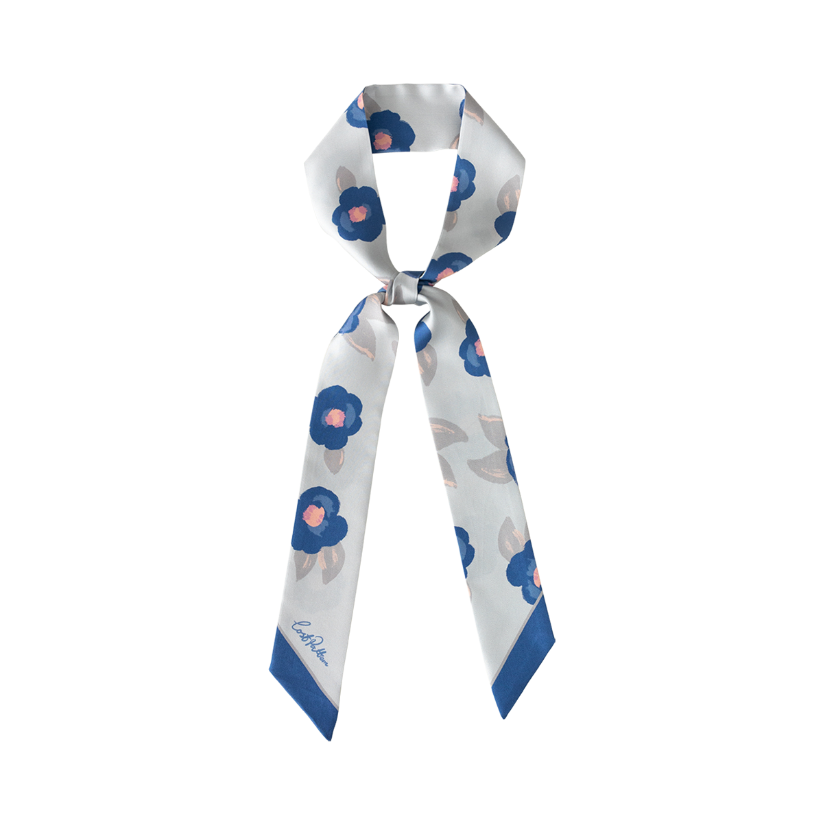 "Camellia" Silk Twill Skinny Scarf - Blue