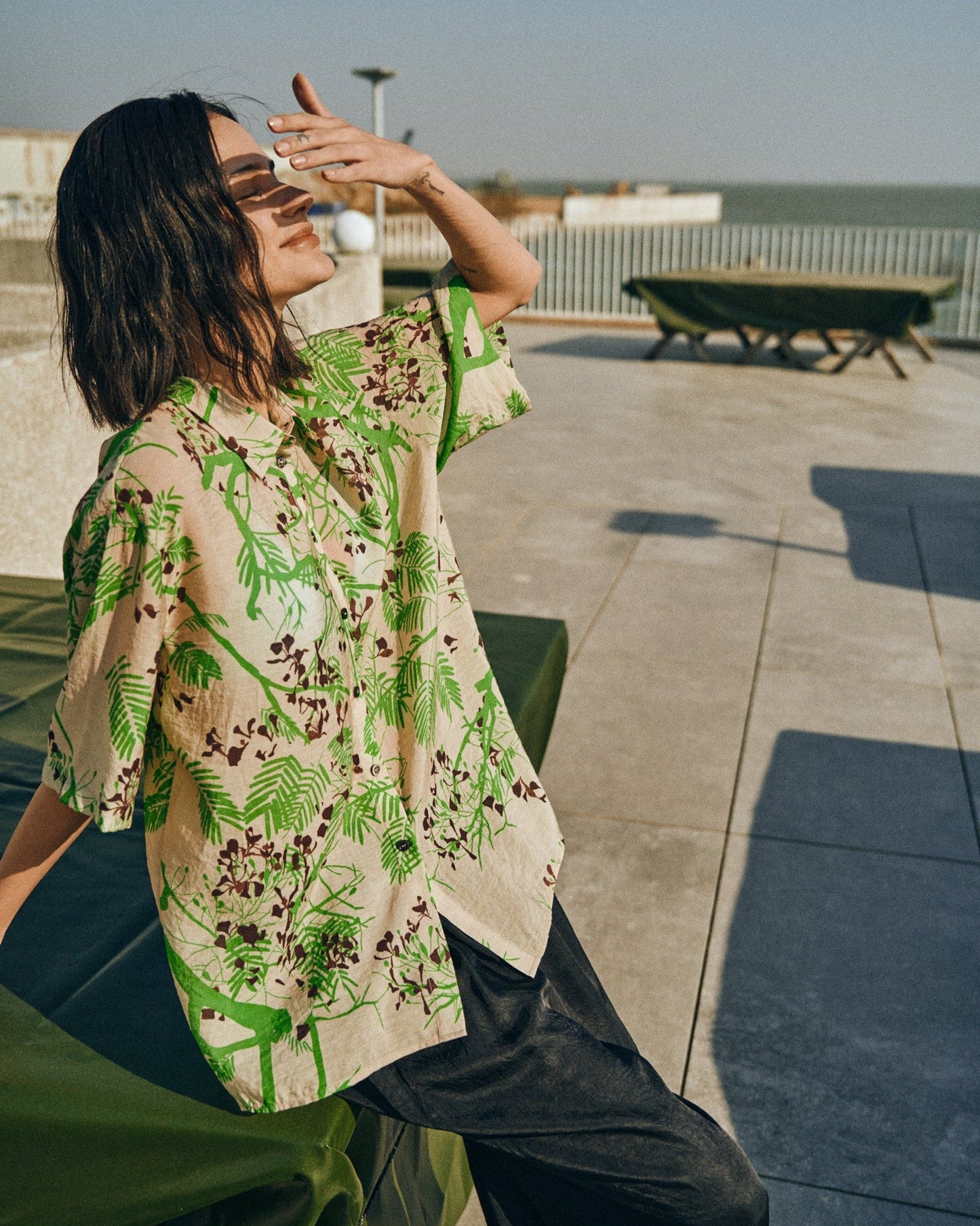 "Coco Dream" Oversized Hawaii Shirt - Khaki & Green
