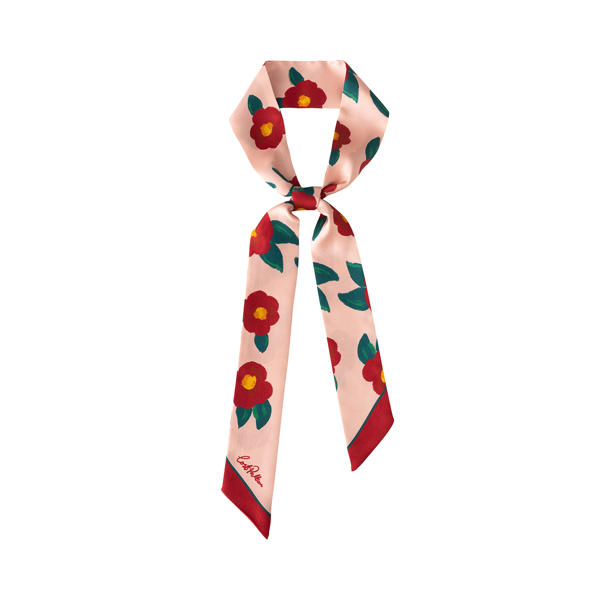 "Camellia" Silk Twill Skinny Scarf - Red & Pink