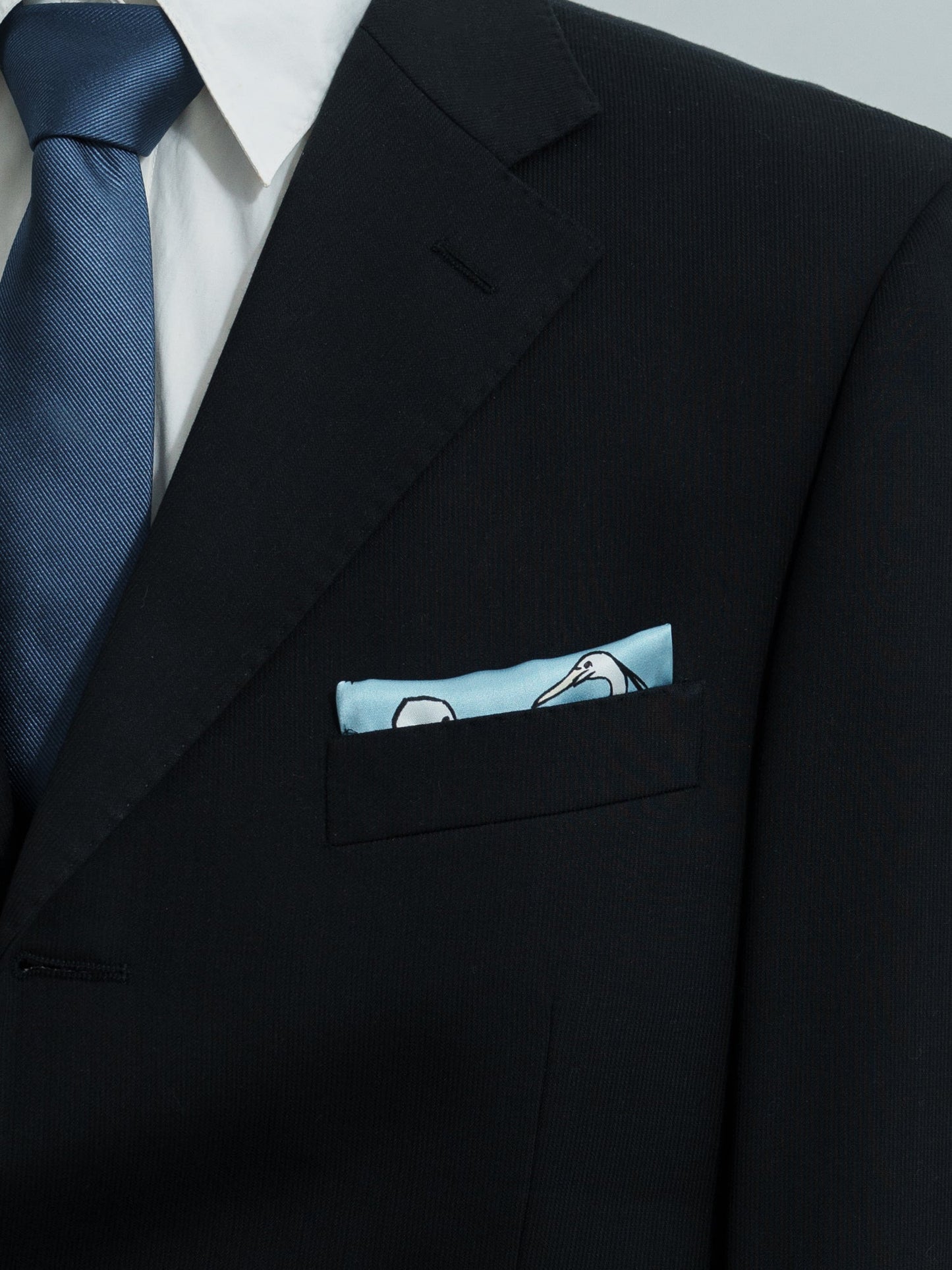 "Little Egret" Silk Pocket Square - Sky Blue