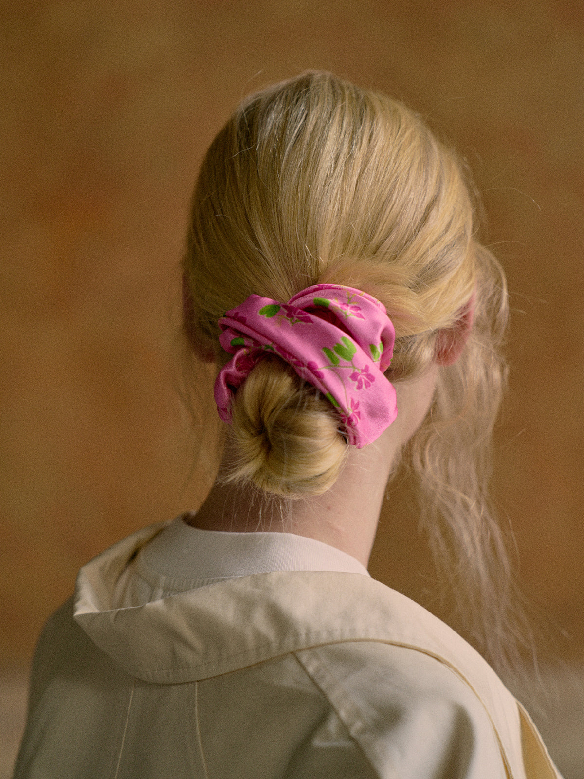 "Beach Blossom" Oversized Viscose Scrunchie Hair Tie - Pink