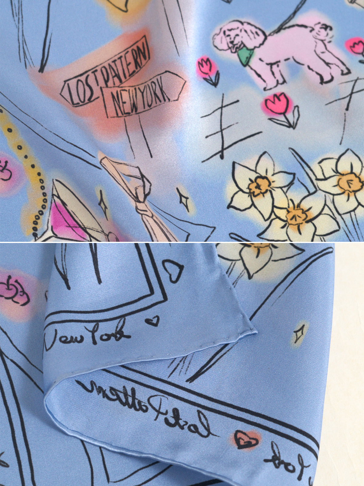 "New York in Sketches" Silk Pocket Square - Blue