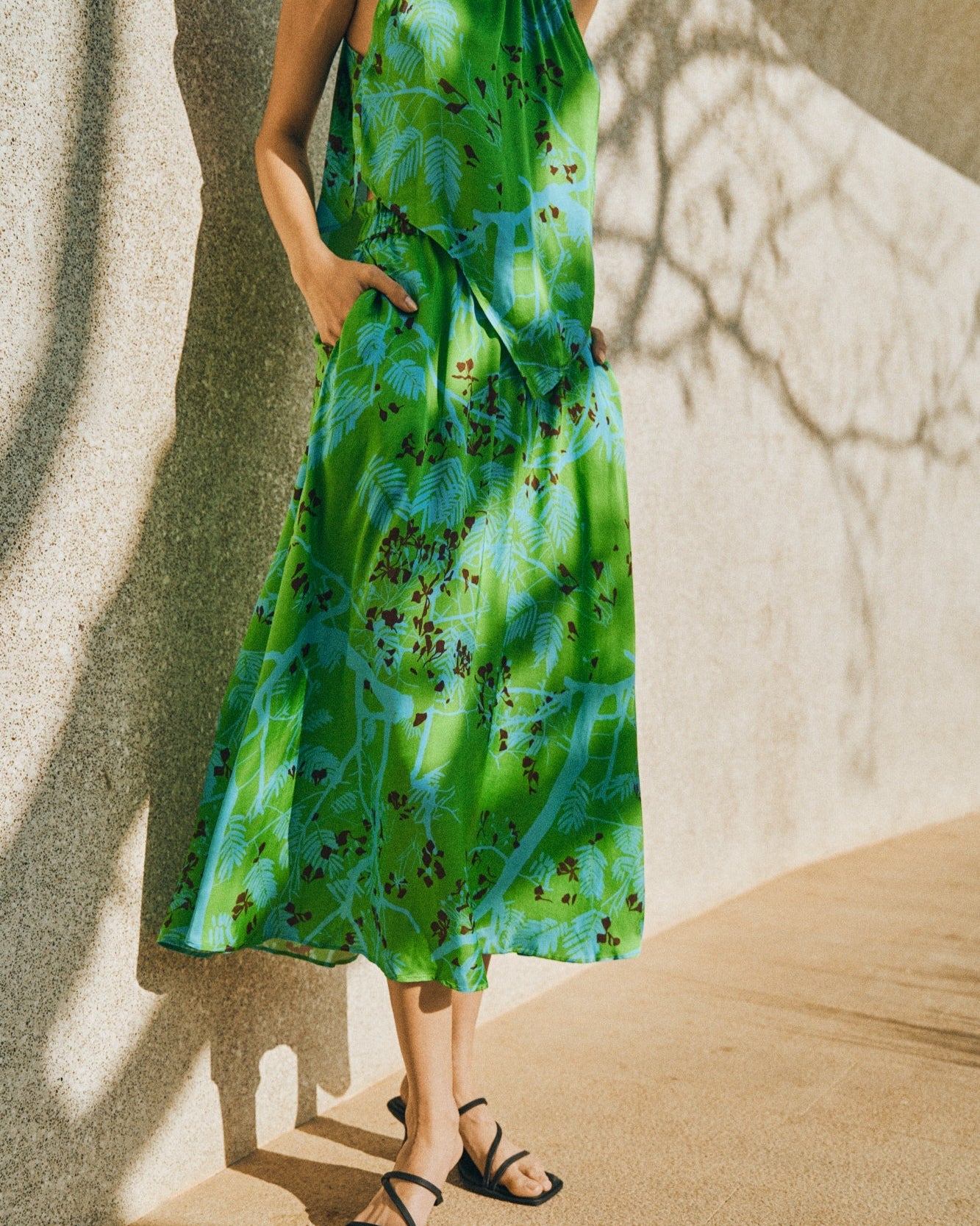 “Coco Dream” Satin Midi Skirt - Green