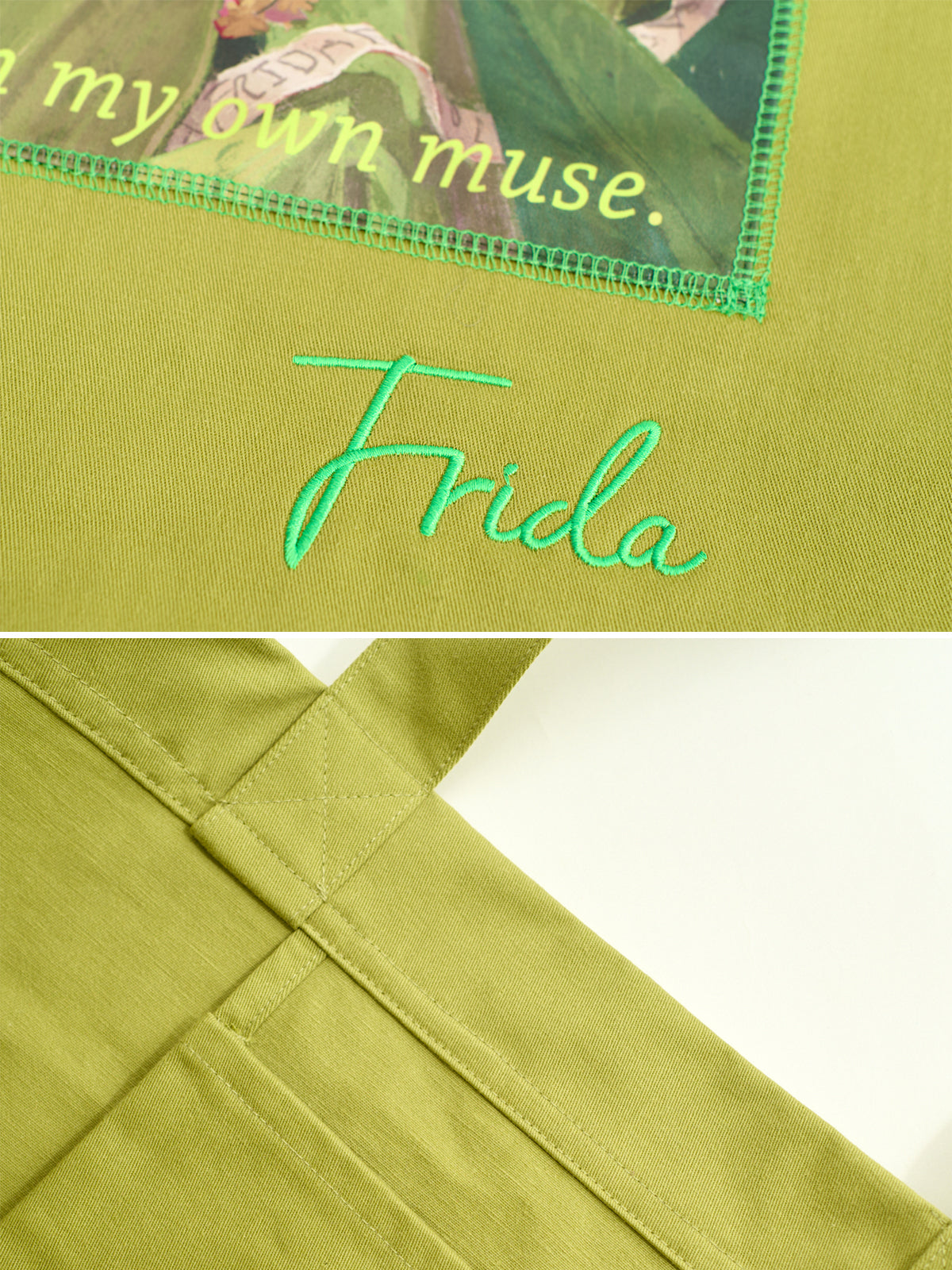 "I Am My Own Muse by Frida" Cotton Tote Bag - Avocado Green