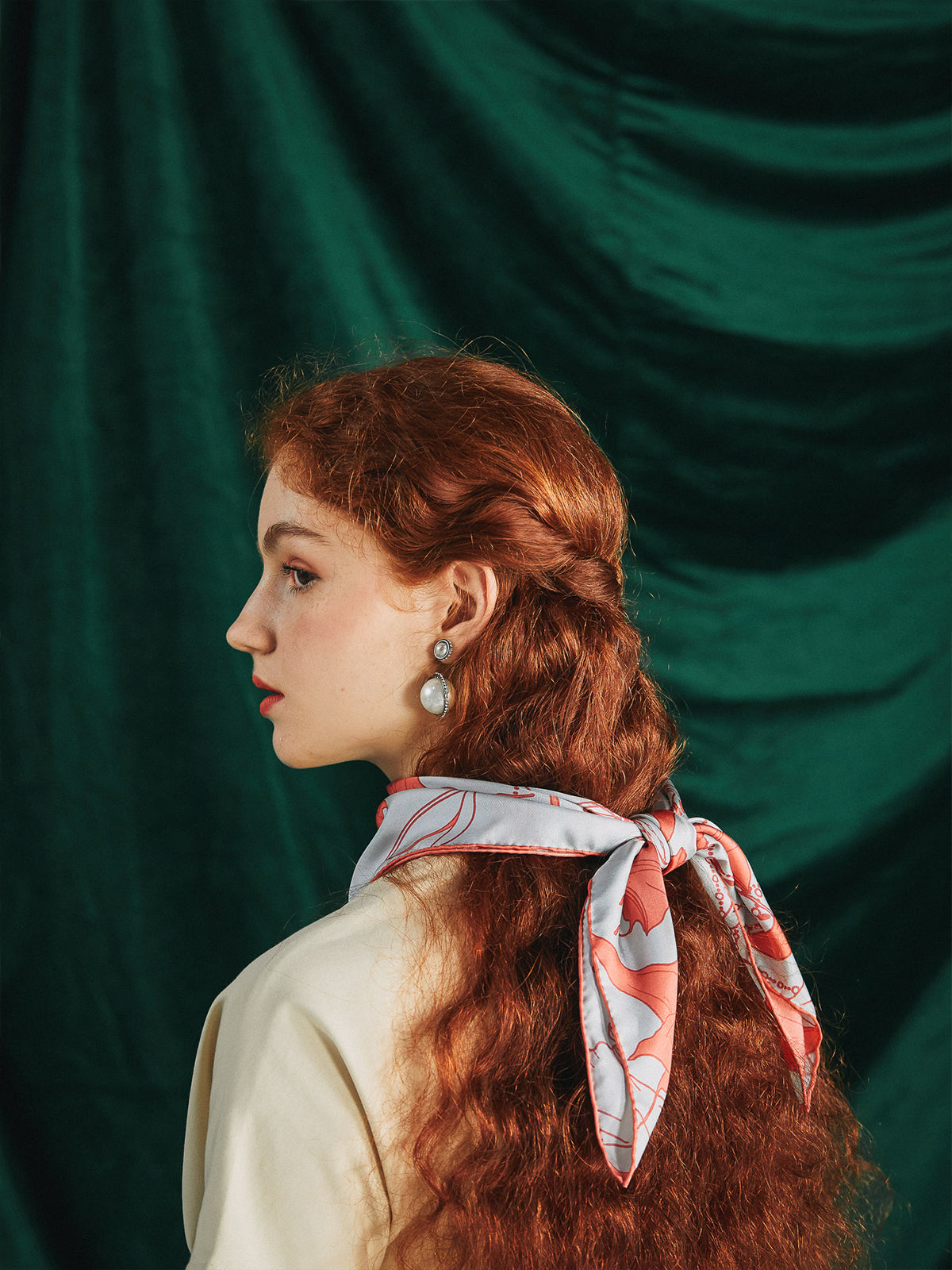 "Datura" Silk Bandana Scarf - Silver