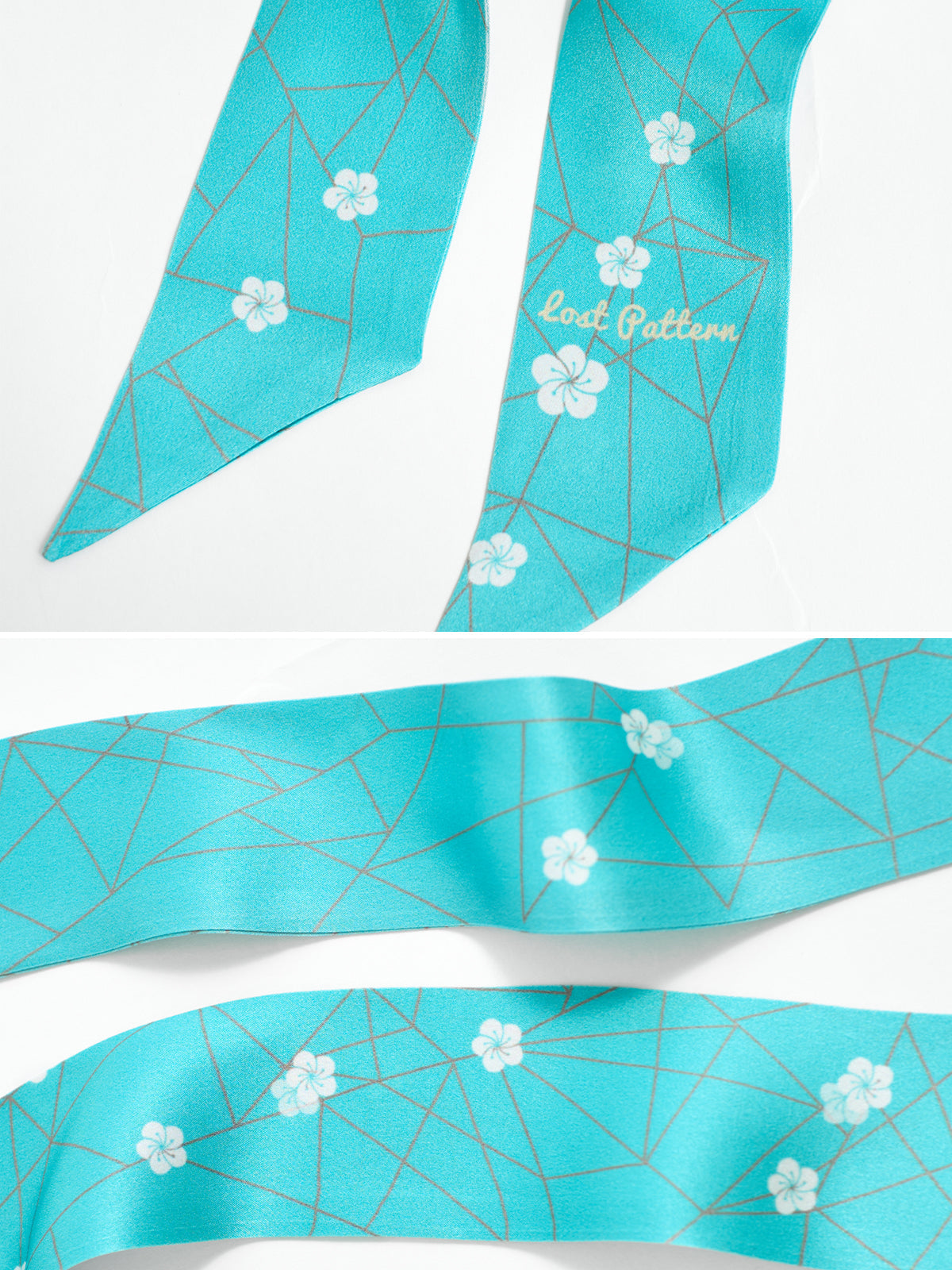 "Almond Blossom" Silk Skinny Scarf - Turquoise