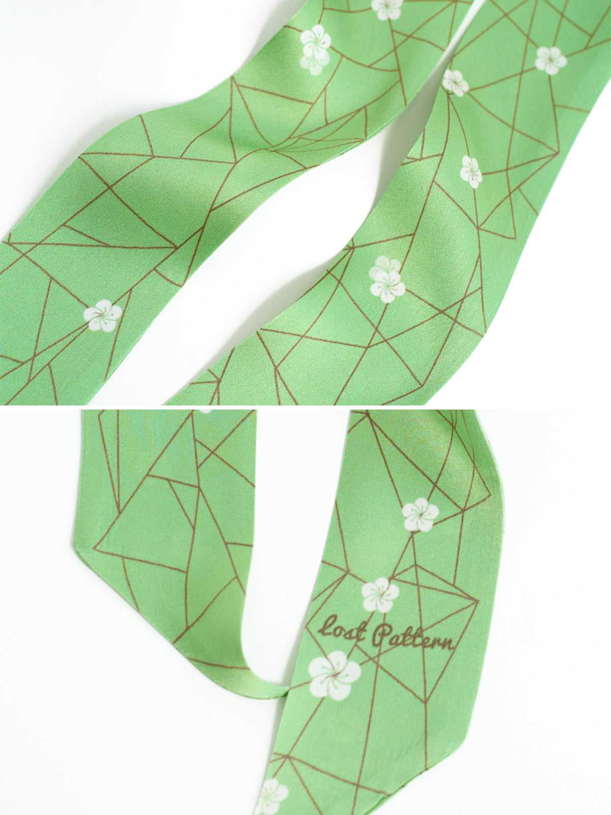 "Almond Blossom" Silk Skinny Scarf - Matcha