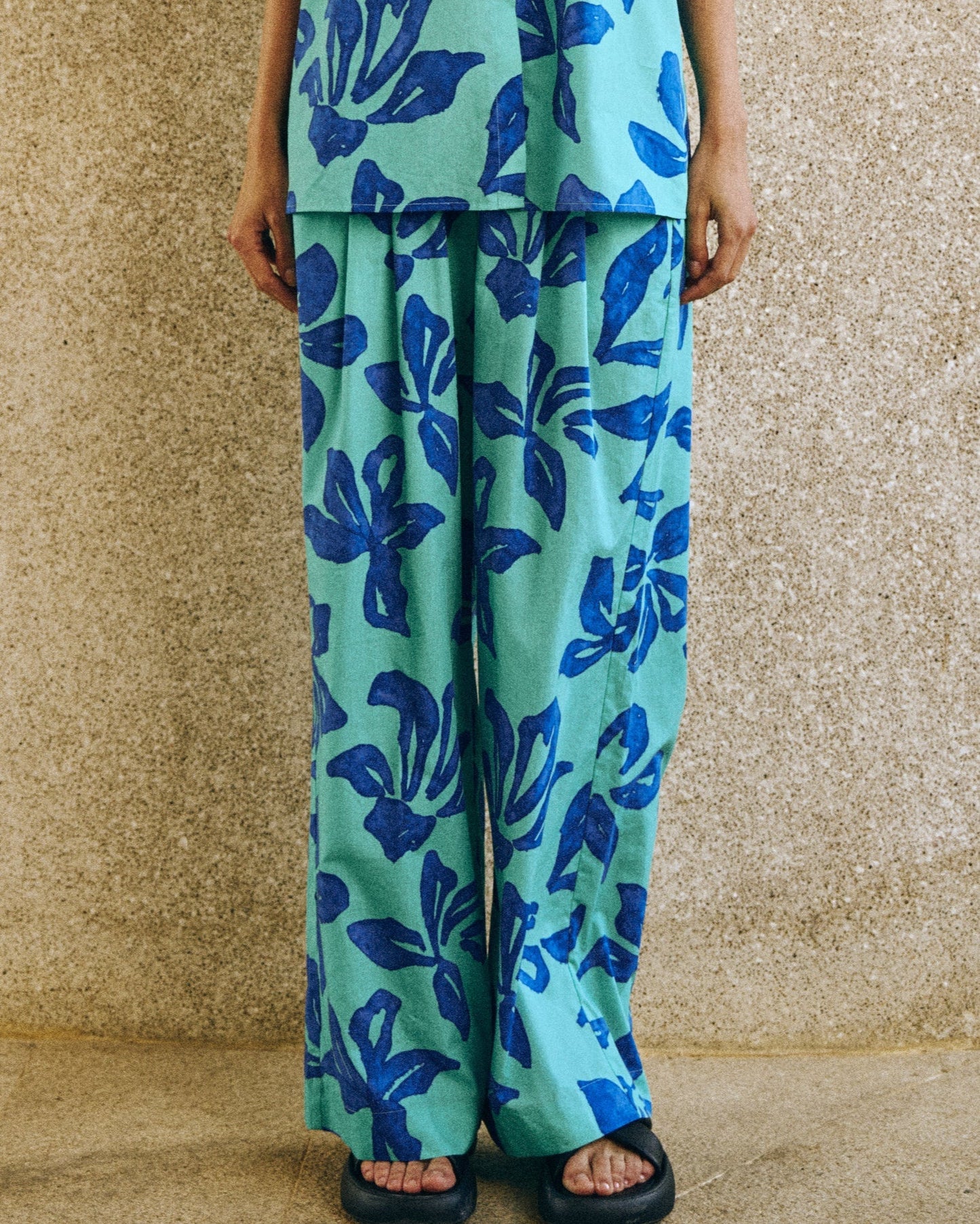 “Tropical Bliss” Wide-Leg Palazzo Pants - Ocean Blue