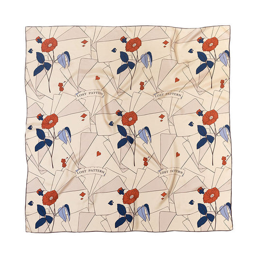 "Camellia" Large Silk Square Scarf - Khaki