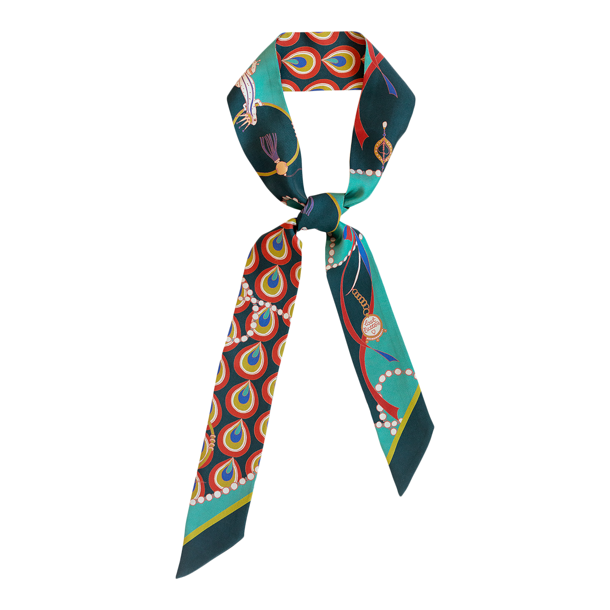 "Peacock" Silk Twill Skinny Scarf