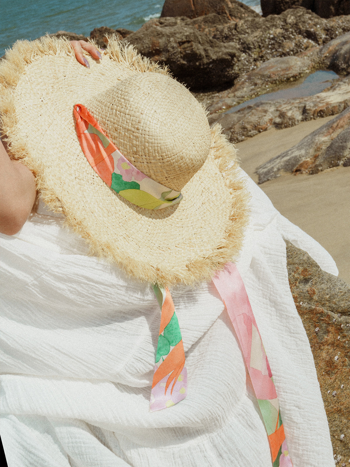 "Cartagena" Straw Hat with Ribbon Tie - Pink & Green