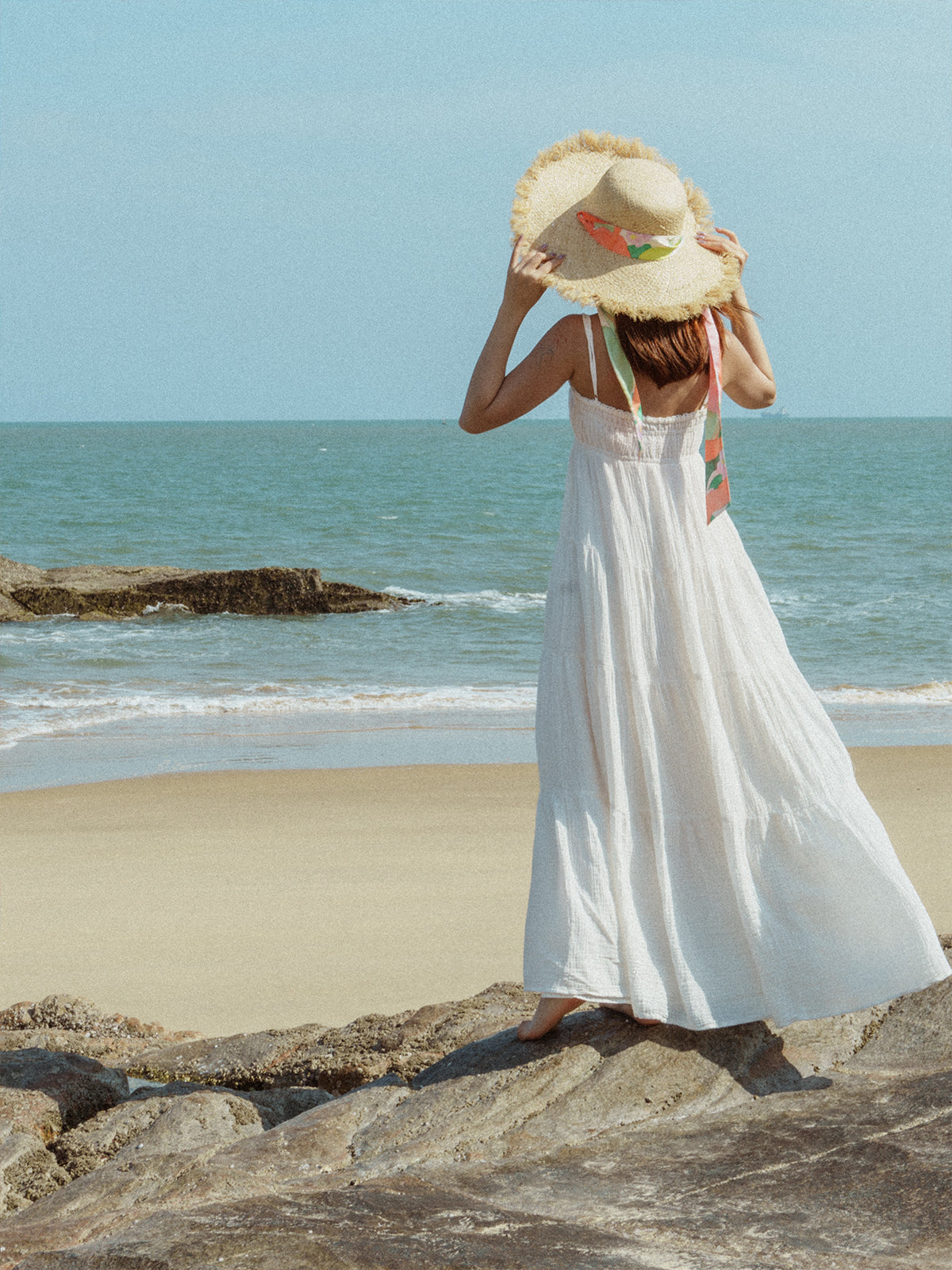 "Cartagena" Straw Hat with Ribbon Tie - Pink & Green