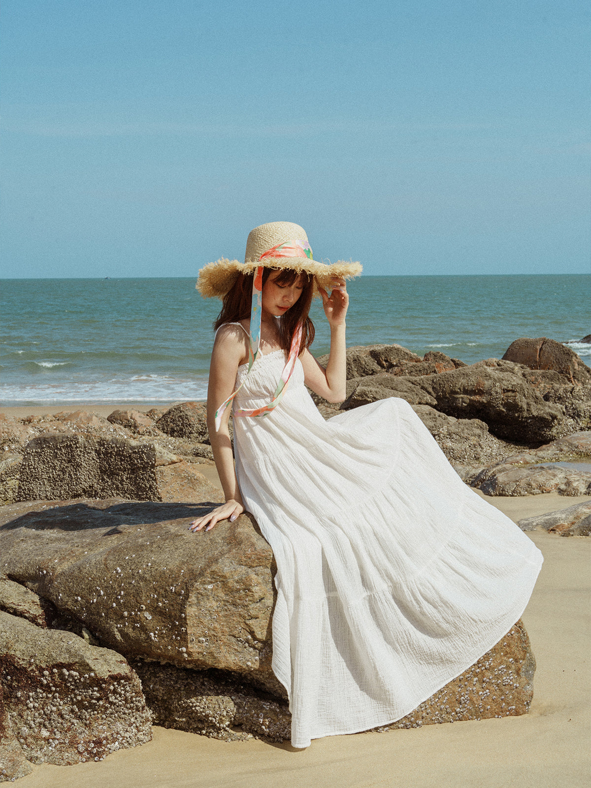 "Cartagena" Straw Hat with Ribbon Tie - Pink & Green