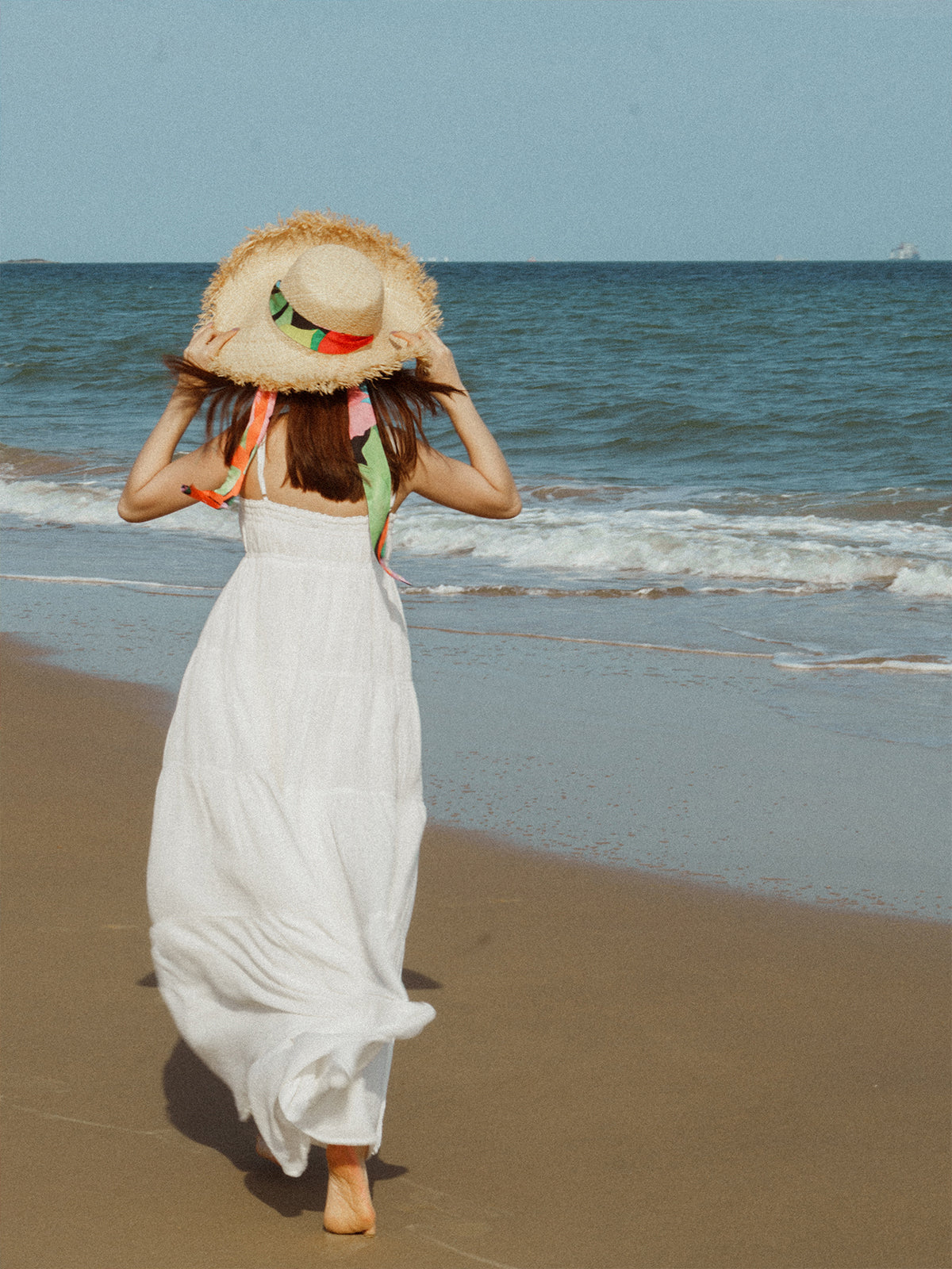 "Cartagena" Straw Hat with Ribbon Tie - Black & Orange