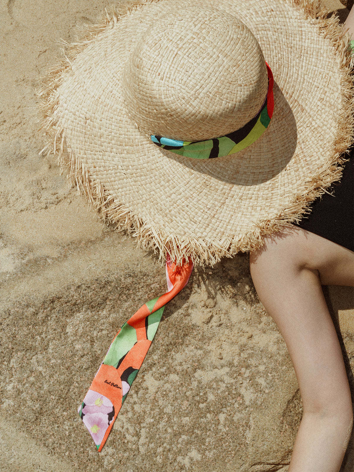 "Cartagena" Straw Hat with Ribbon Tie - Black & Orange
