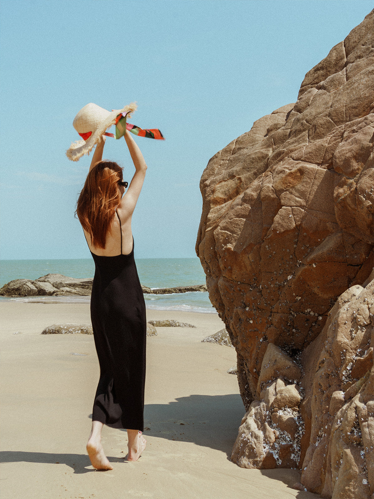 "Cartagena" Straw Hat with Ribbon Tie - Black & Orange