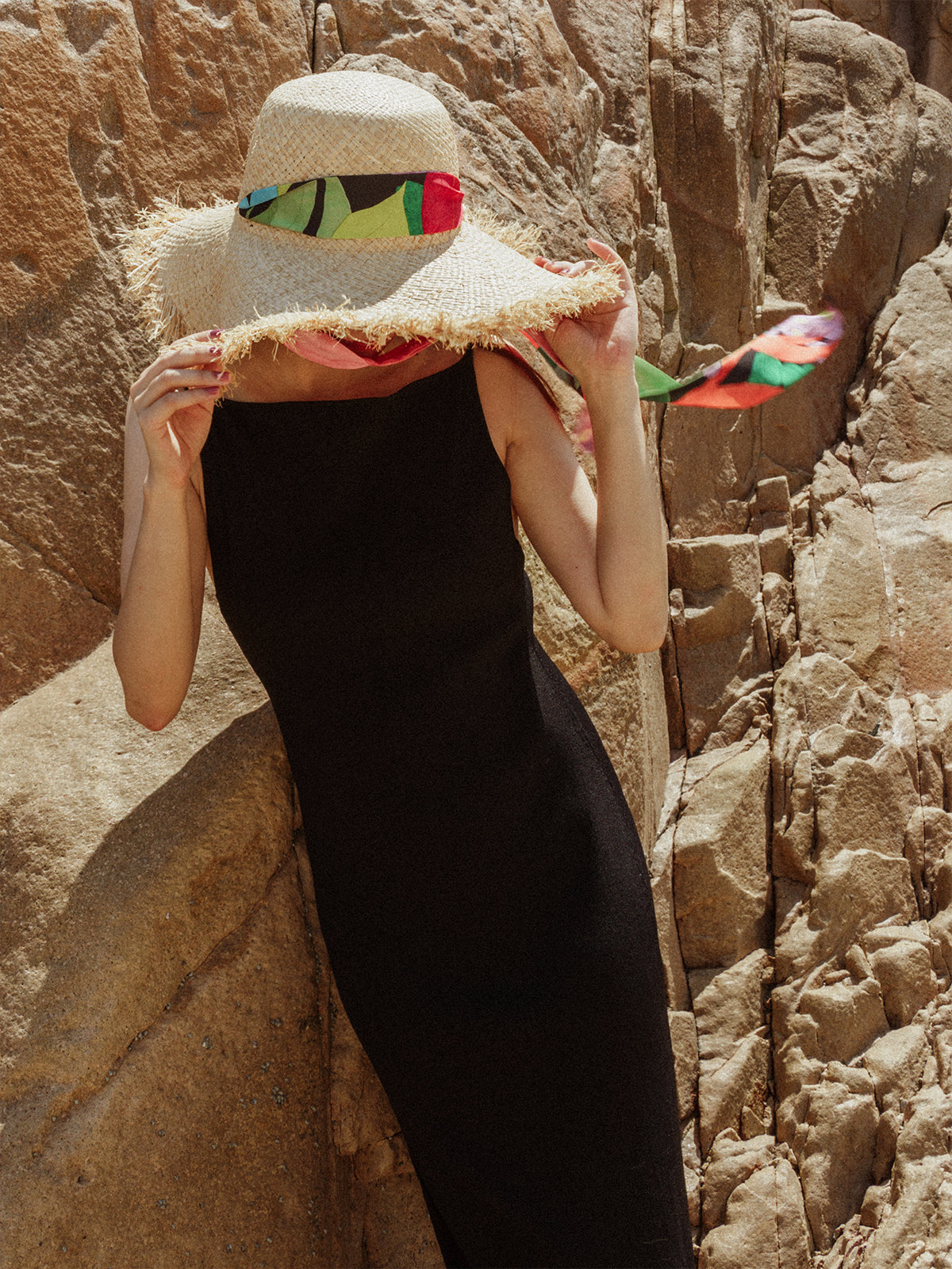 "Cartagena" Straw Hat with Ribbon Tie - Black & Orange