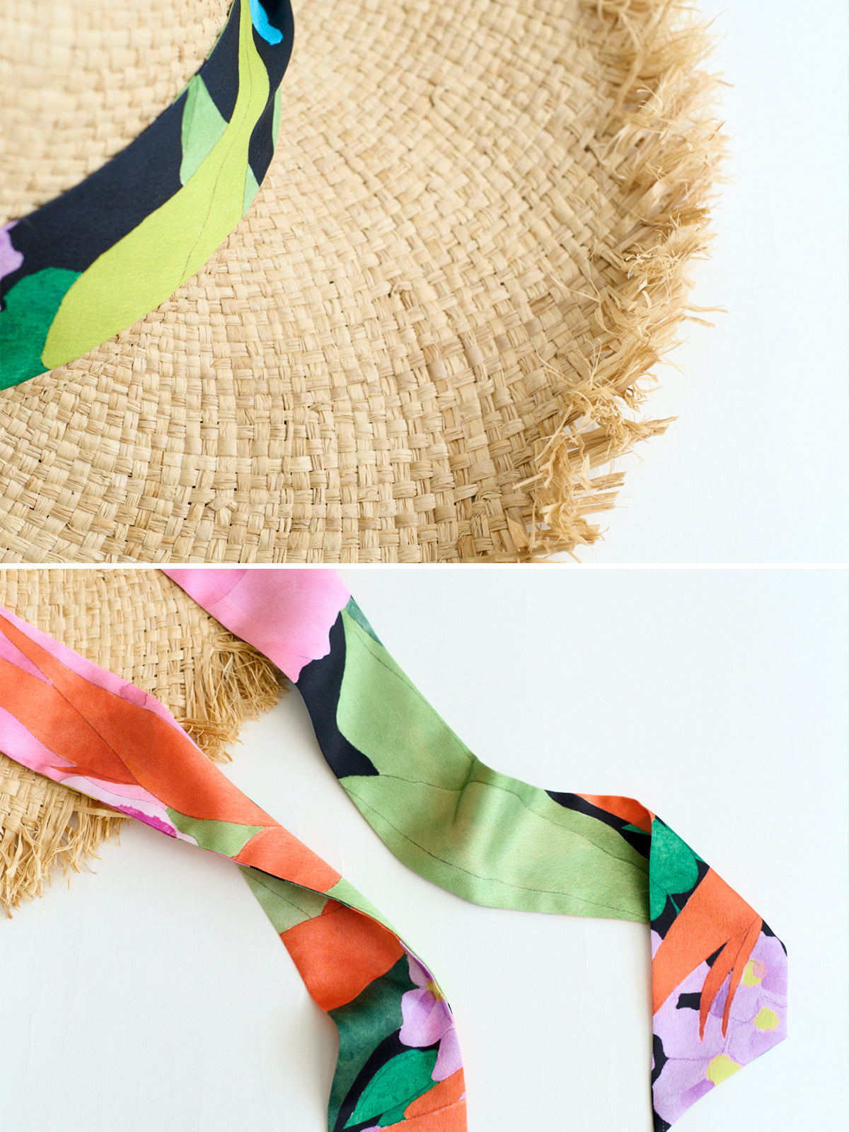 "Cartagena" Straw Hat with Ribbon Tie - Black & Orange