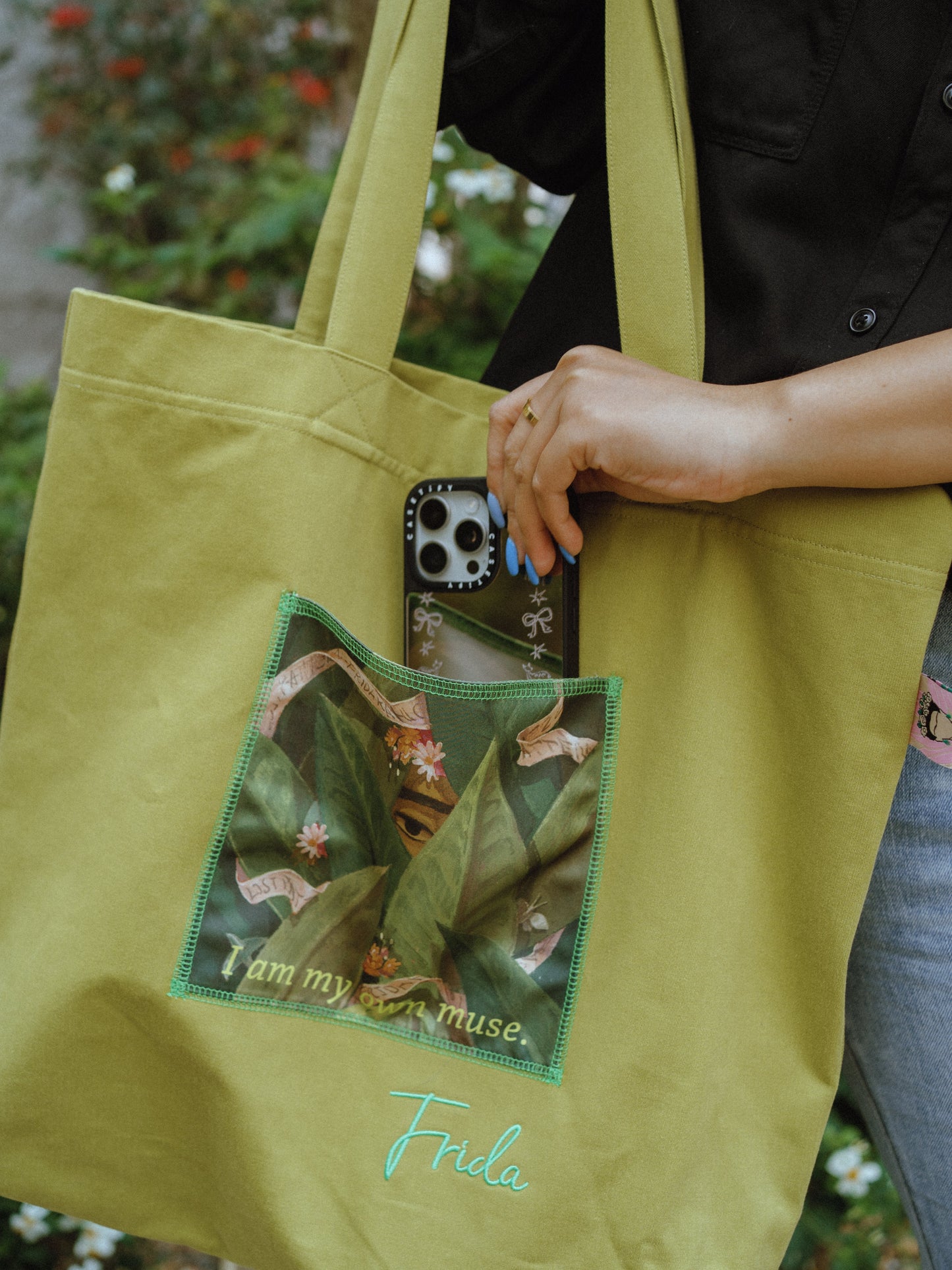 "I Am My Own Muse by Frida" Cotton Tote Bag - Avocado Green
