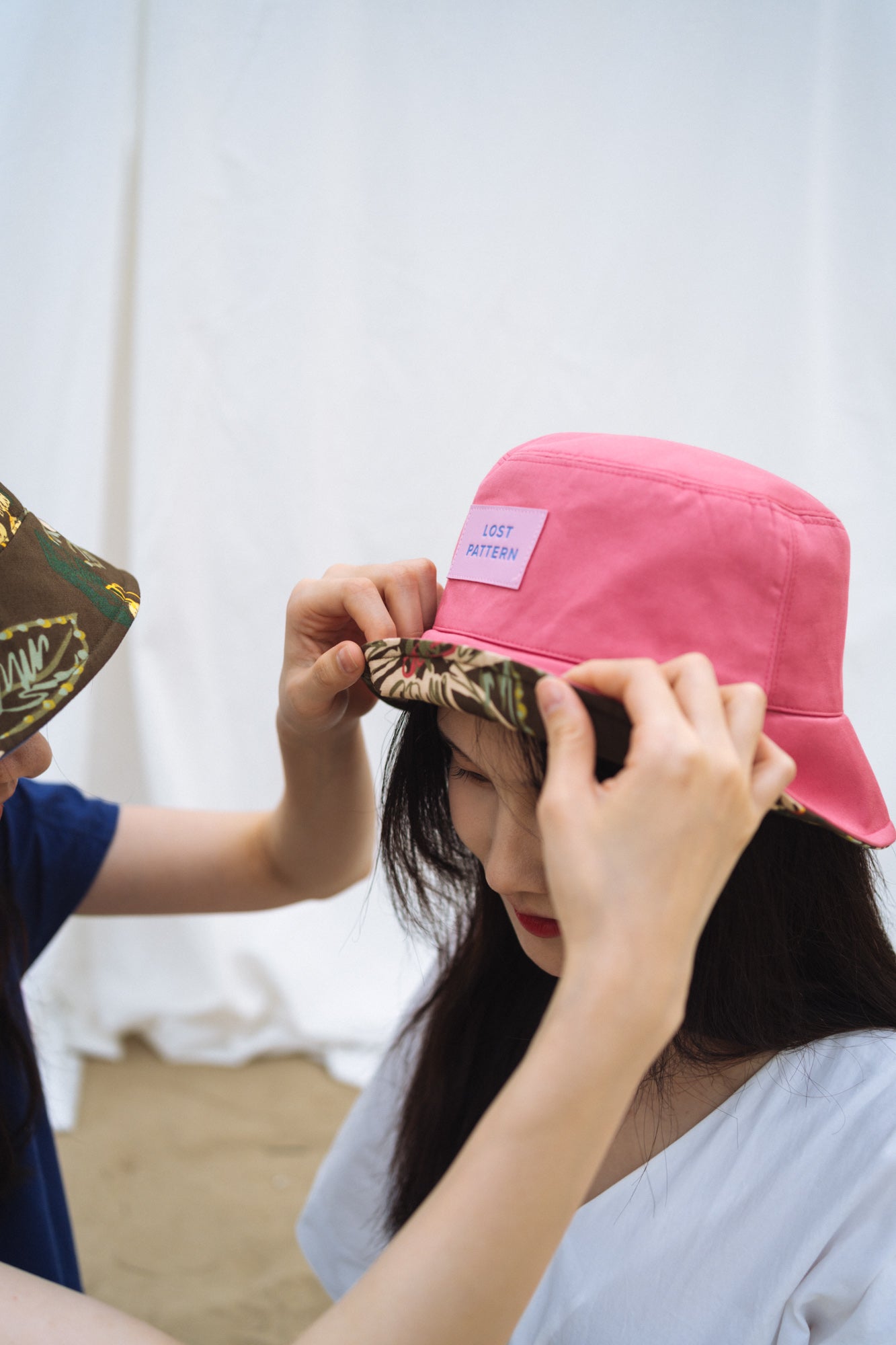"Forest" Cotton Reversible Bucket Hat - Rose Red