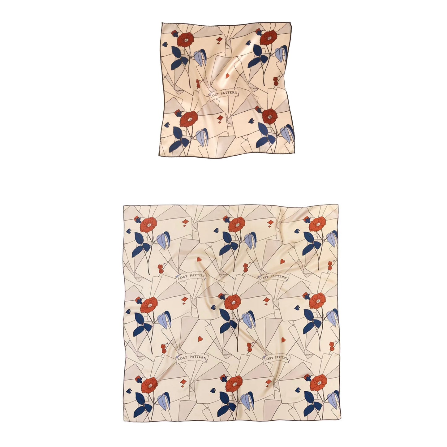 "Camellia" Silk Pocket Square & Large Silk Scarf Set -Khaki