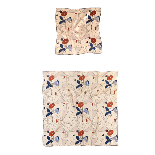 "Camellia" Silk Pocket Square & Large Silk Scarf Set -Khaki