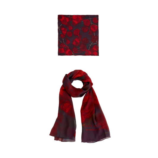"La Rosa" Silk Pocket Square & Silk Shawl Set