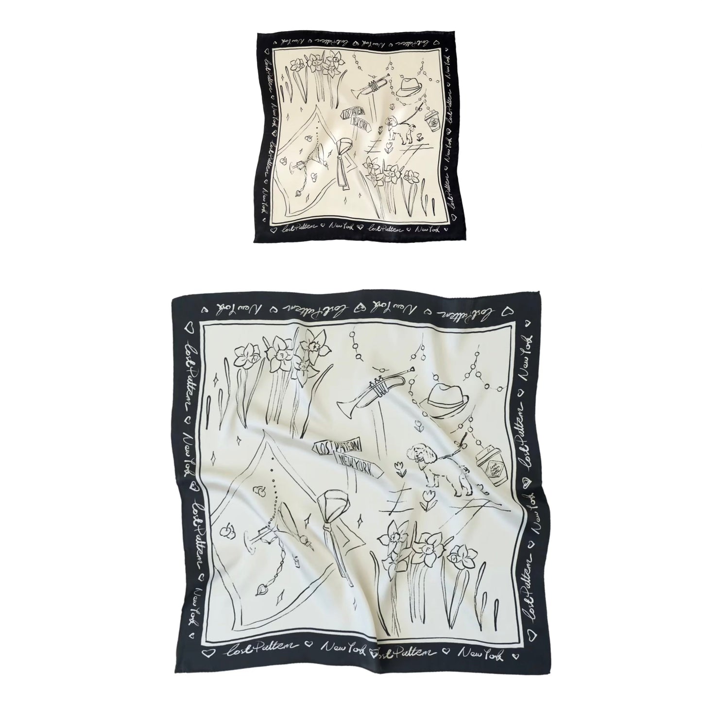 "New York In Sketches" Silk Pocket Square & Silk Scarf Set - Black & White