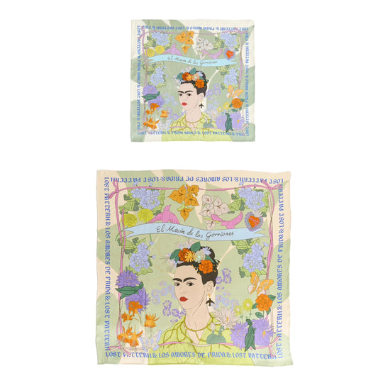 FRIDA X LOST PATTERN "Los Amores De Frida" Silk Pocket Square & Large Silk Scarf Set - Pastel