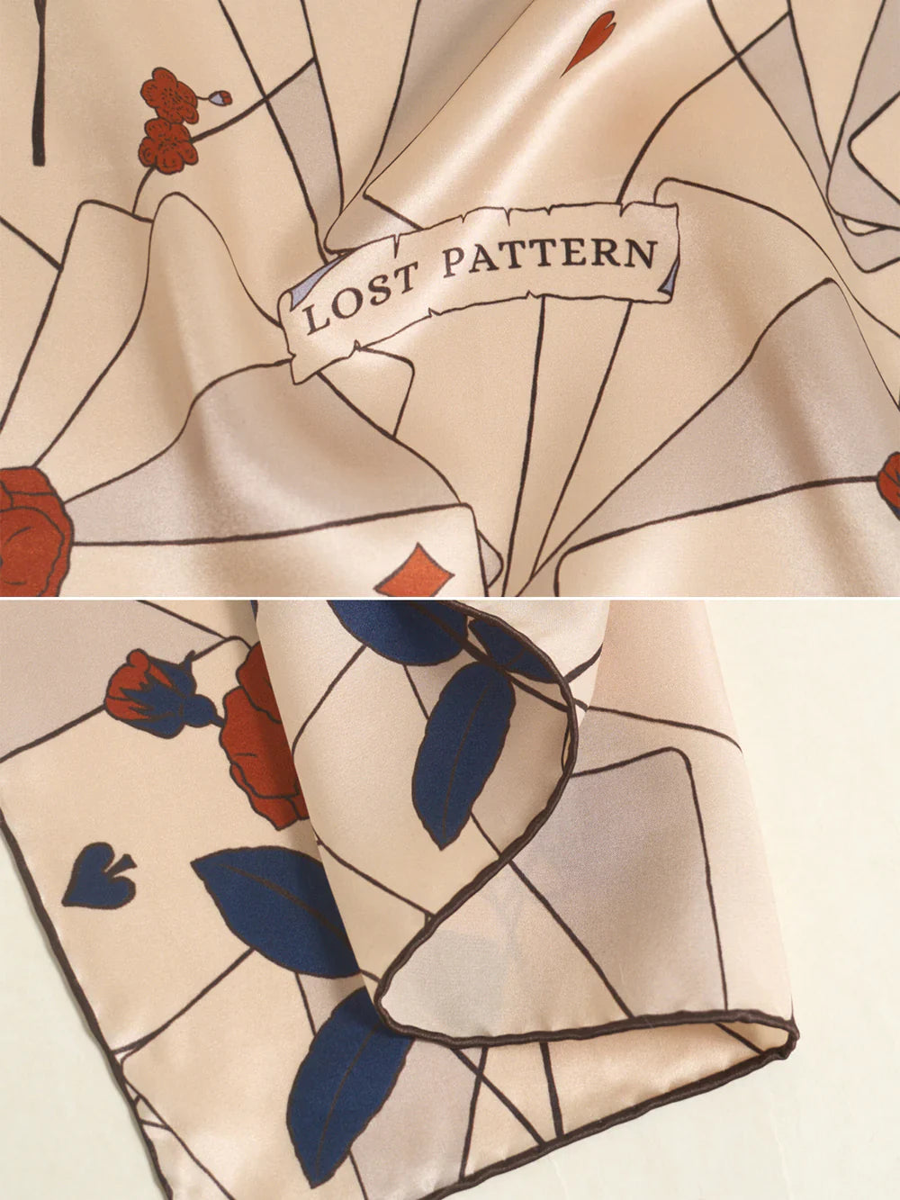 "Camellia" Silk Pocket Square & Large Silk Scarf Set -Khaki
