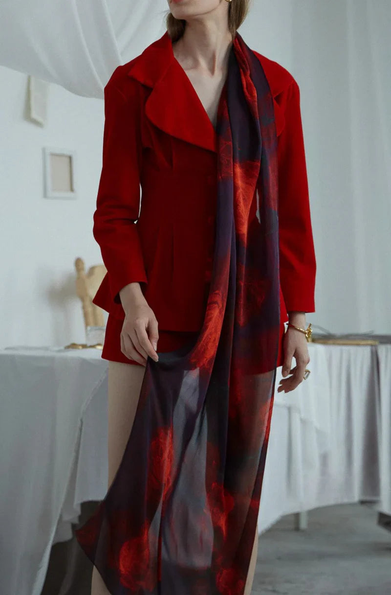 "La Rosa" Silk Pocket Square & Silk Shawl Set