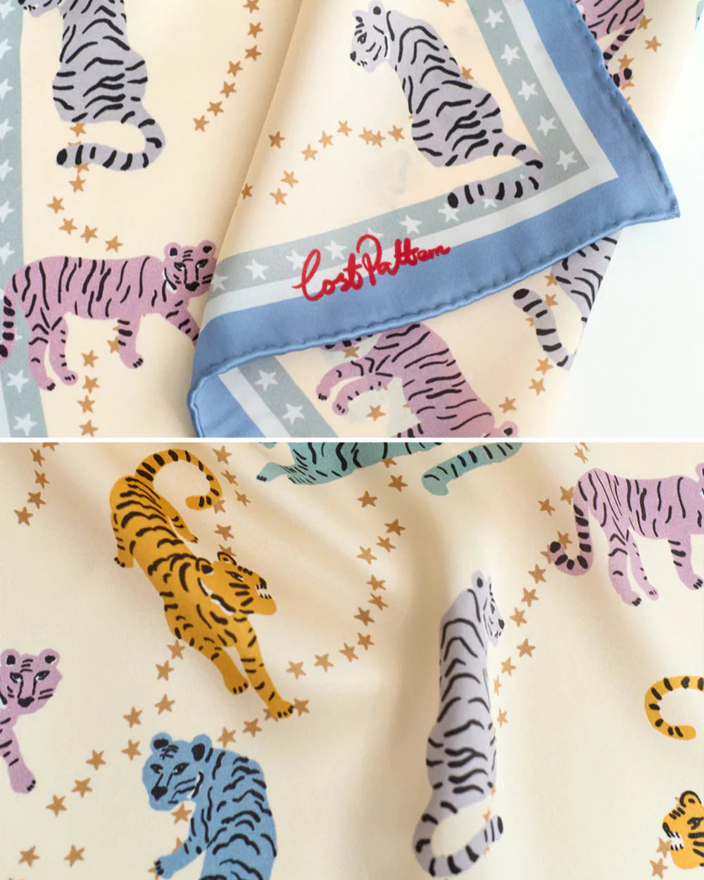 "Neon Tigers" Silk Pocket Square & Silk Bandana Scarf Set