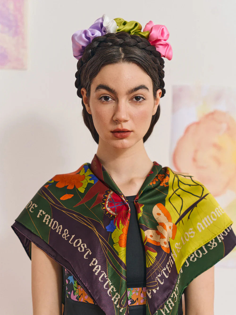 FRIDA X LOST PATTERN "Los Amores De Frida" Silk Pocket Square & Large Silk Scarf Set - Dark Green