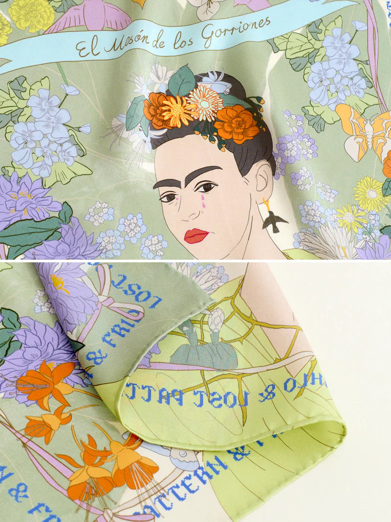 FRIDA X LOST PATTERN "Los Amores De Frida" Silk Pocket Square & Large Silk Scarf Set - Pastel