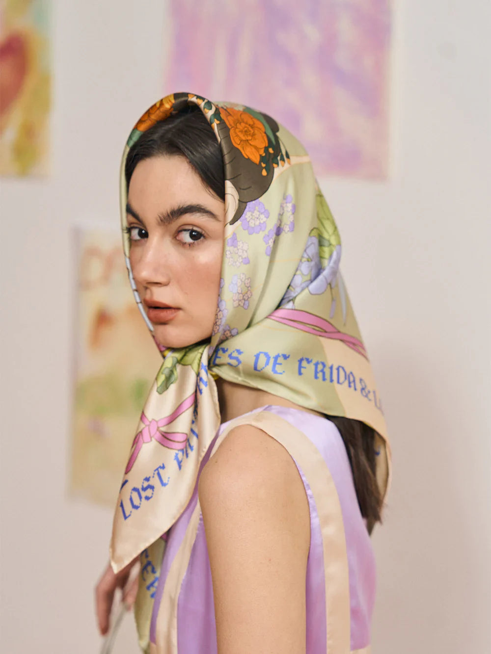 FRIDA X LOST PATTERN "Los Amores De Frida" Silk Pocket Square & Large Silk Scarf Set - Pastel