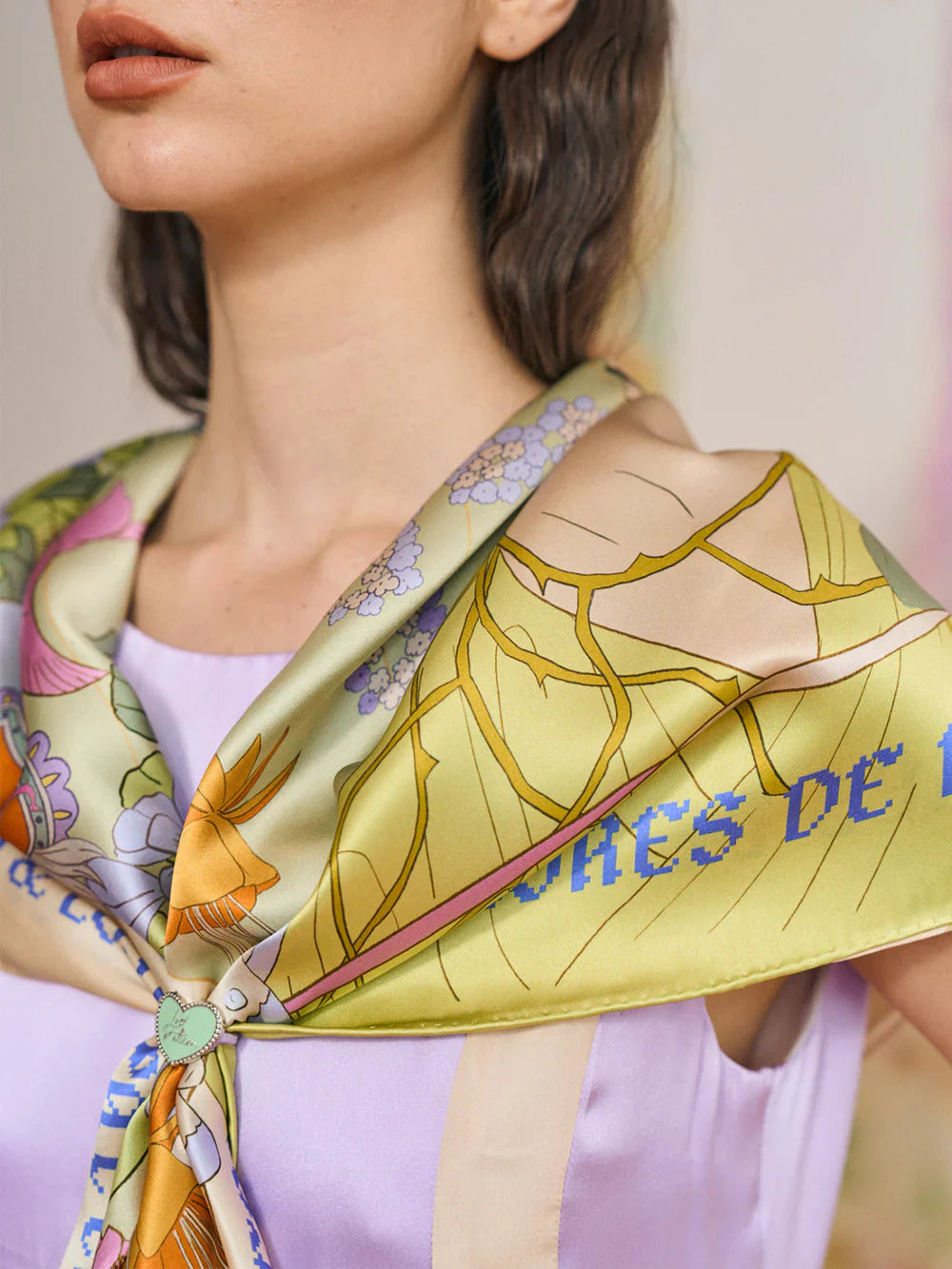 FRIDA X LOST PATTERN "Los Amores De Frida" Silk Pocket Square & Large Silk Scarf Set - Pastel