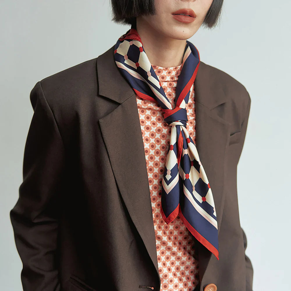 "Checkerboard" Silk Pocket Square & Silk Bandana Scarf Set - Blue