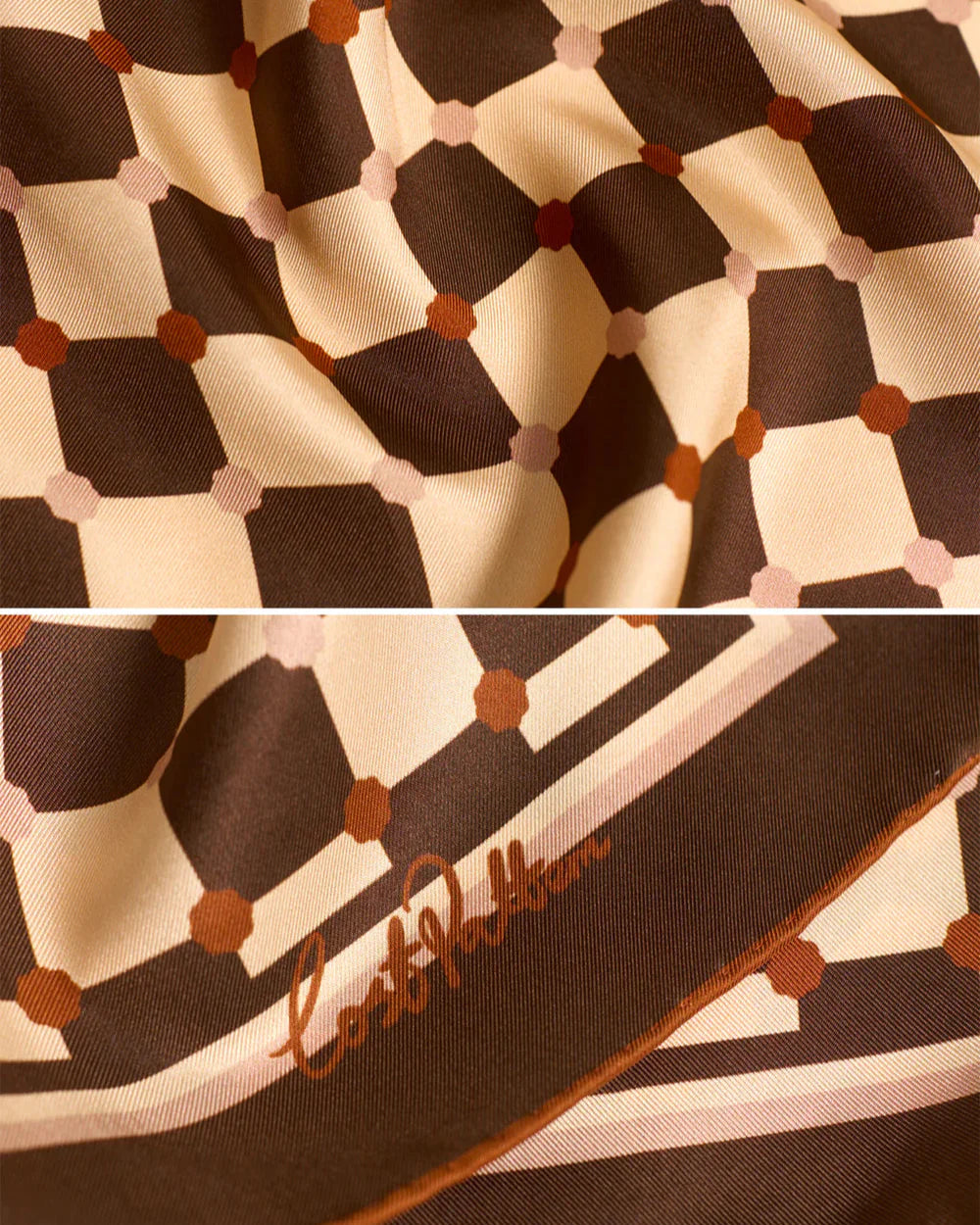 "Checkerboard" Silk Pocket Square & Silk Bandana Scarf Set - Coffee