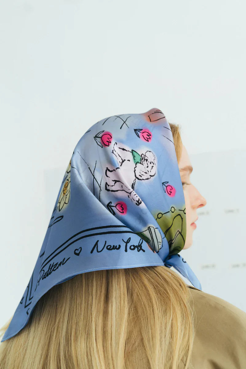 "New York In Sketches" Silk Pocket Square & Silk Scarf Set - Blue