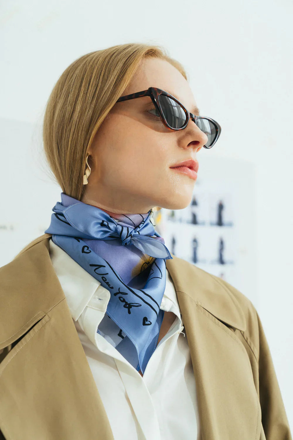 "New York In Sketches" Silk Pocket Square & Silk Scarf Set - Blue